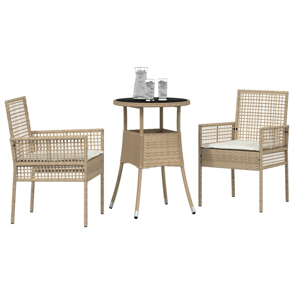 Set da Pranzo per Giardino 3 Pezzi Beige Polyrattan