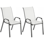 Sedia da Giardino Impilabile con Braccioli ¨C Zephmum ¨C Grigio, Tessuto, Acciaio, 54x71x93 cm