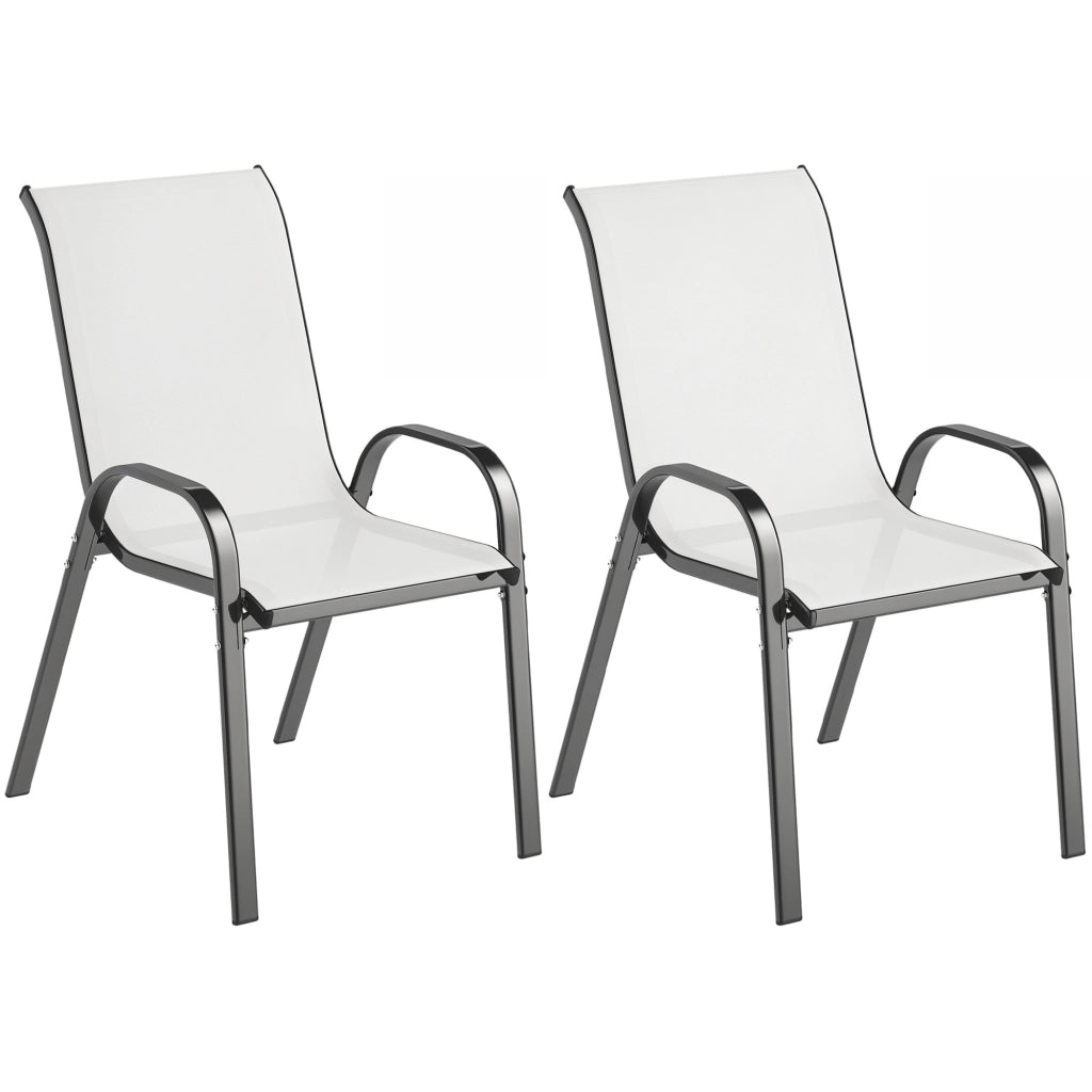 Sedia da Giardino Impilabile con Braccioli ¨C Zephmum ¨C Grigio, Tessuto, Acciaio, 54x71x93 cm