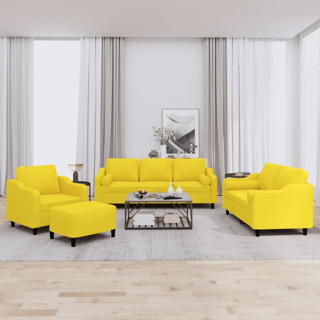 Set di Divani 4 pz con Cuscini Giallo Chiaro in Tessutocod mxl 106210