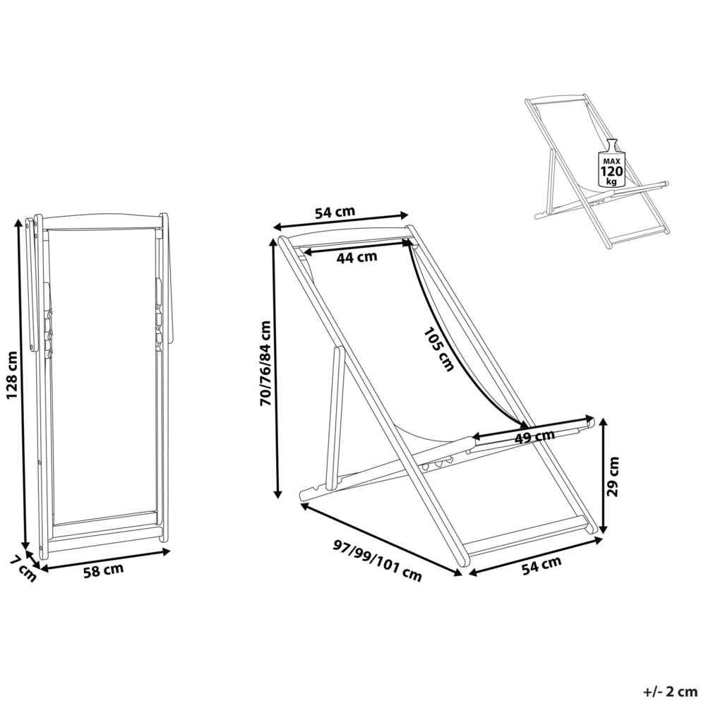 Sedia a sdraio da giardino in tessuto beige cuscino poggiatesta sedile reclinabile pieghevole struttura in marrone chiaro