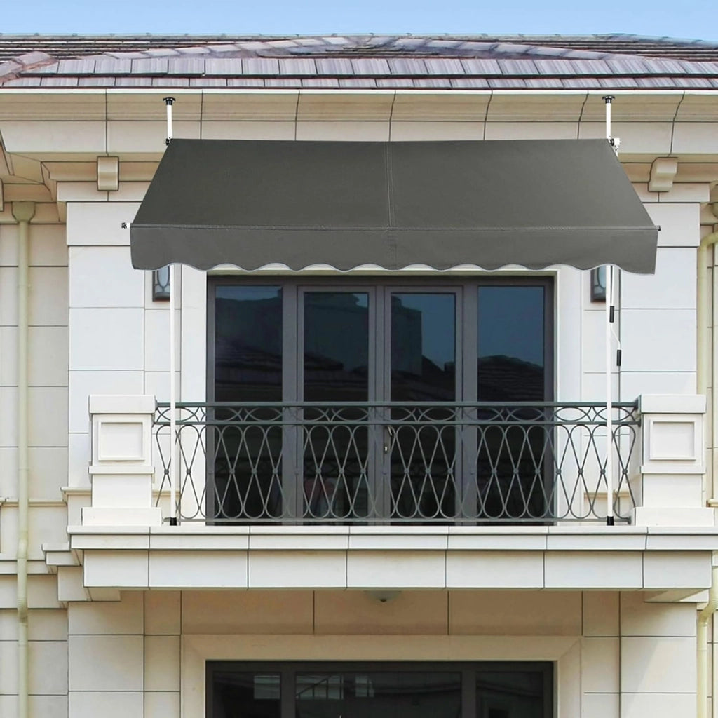Tenda da Sole per Balcone, Tenda da Sole a Morsetto per Esterno, Regolabile in Altezza, Telaio Telescopico Senza Forare, Telo Resistente ai Raggi Solari (200 cm, Grigio)