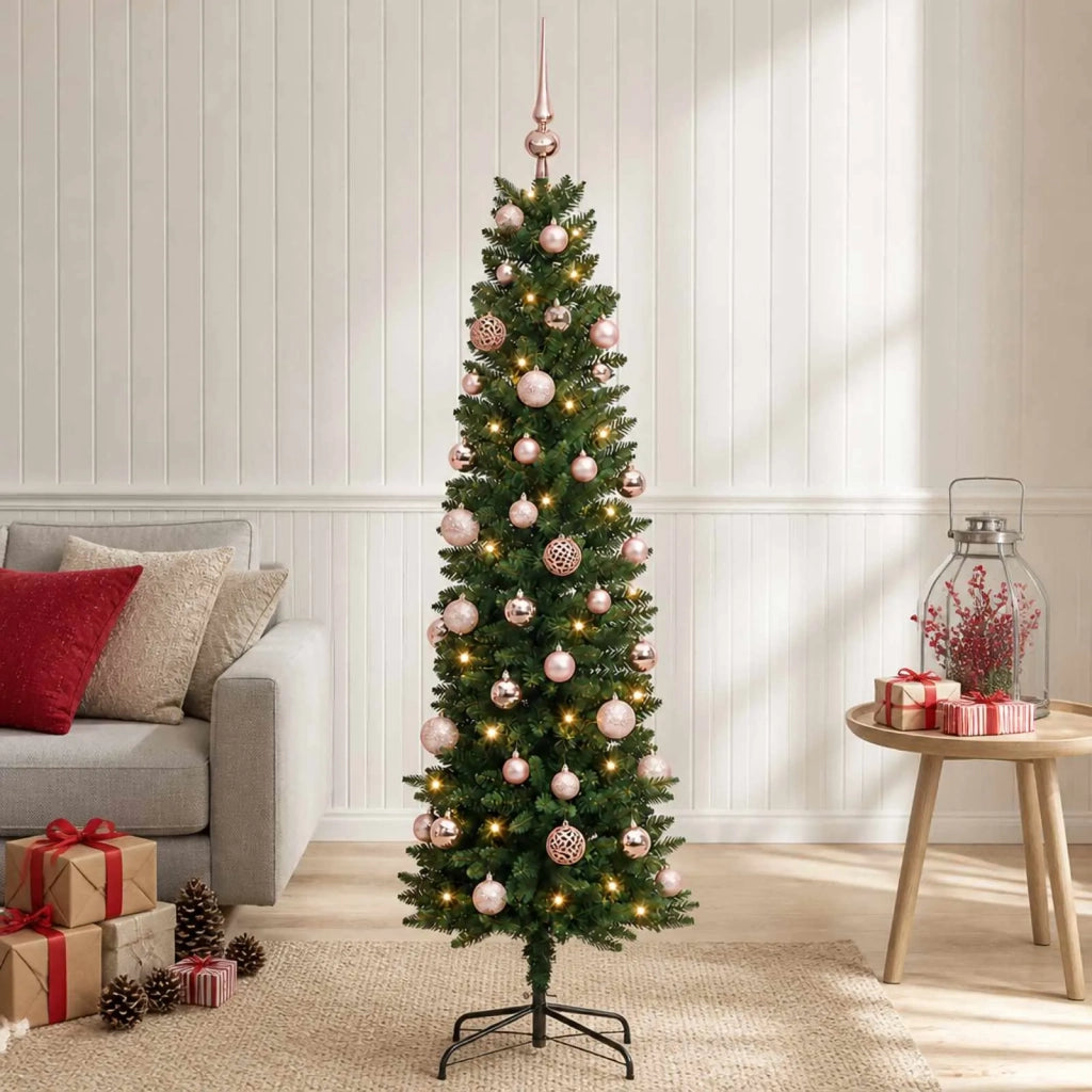 Albero di Natale Artificiale Slim con Palline 120 cm 150 LED 3465829