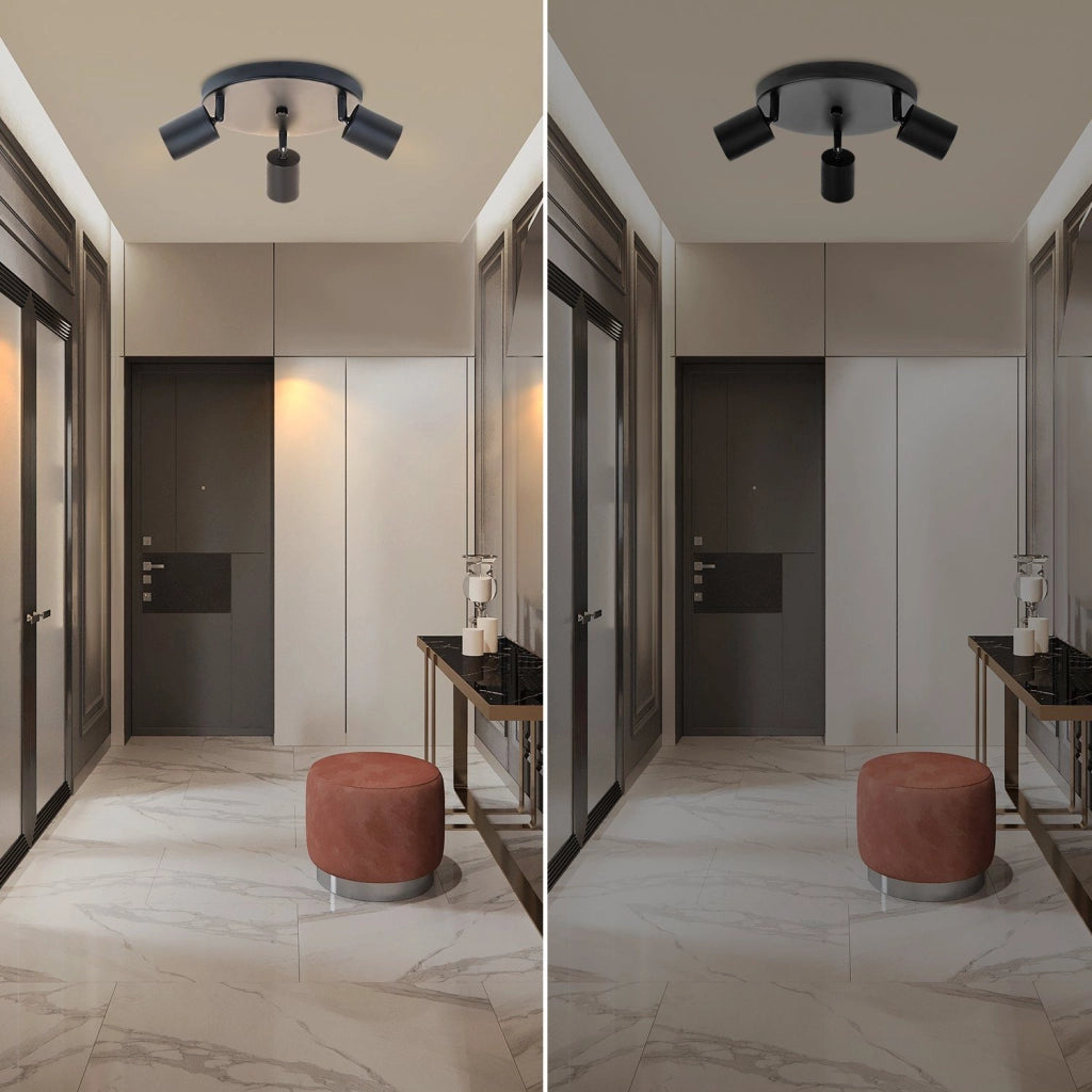 ZMH Faretto da soffitto neri 3 luci GU10 orientabili 350° rotondi metallo per soggiorno camera cucina senza lampadina