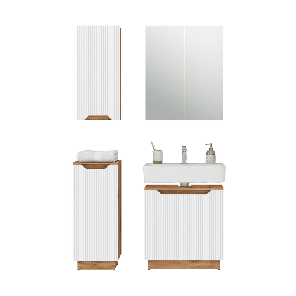 Vicco Set di mobili da bagno Rovere/bianco a strisce 4 parti