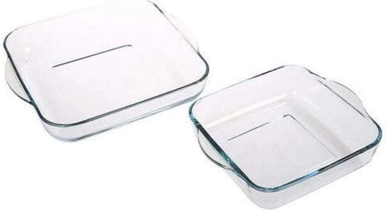 Set di Piatti Quadrati in Vetro - 2 pezzi - 31,5 x 28 x 6 cm