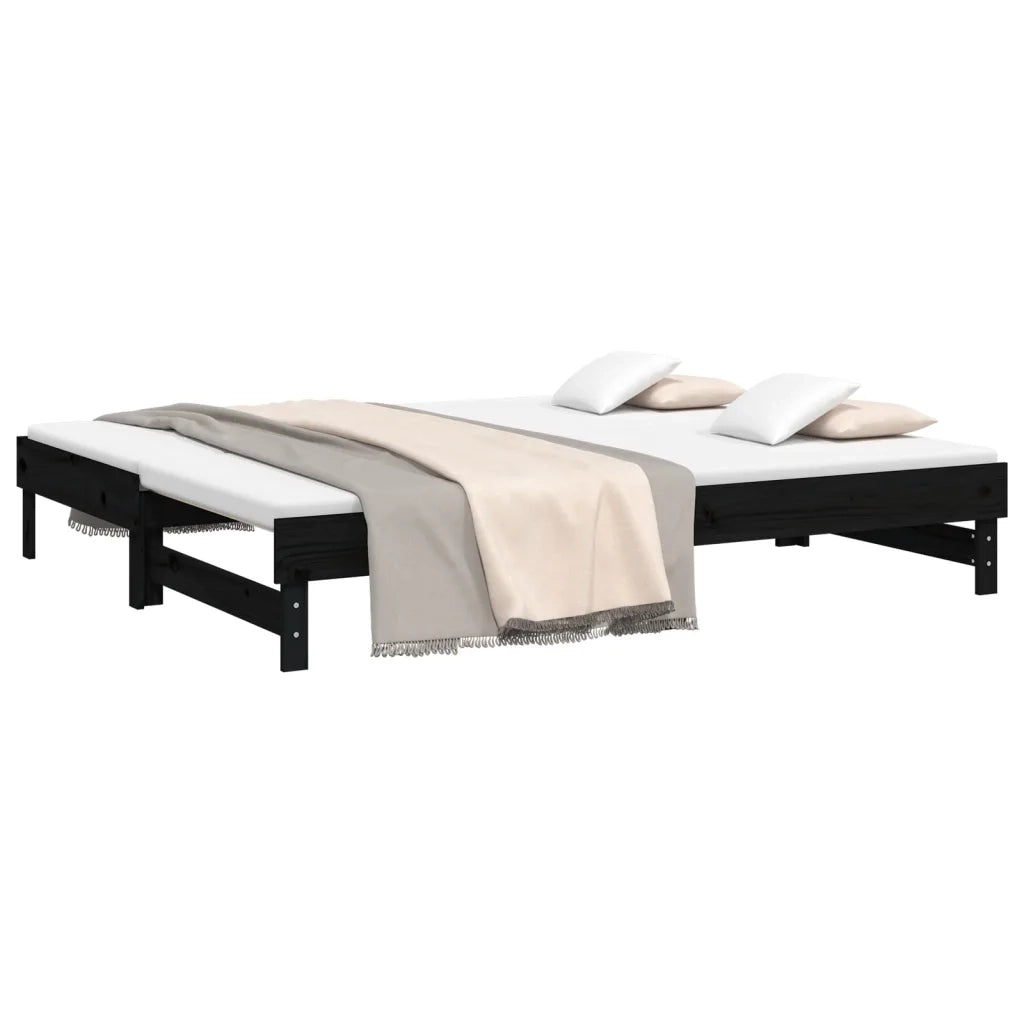 Letto da camera | Dormeuse Estraibile Nera 2x(90x200) cm Legno Massello di Pino