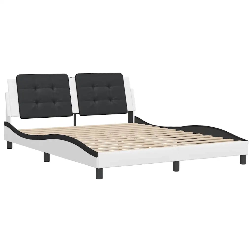 Letto matrimoniale | Letto per adulti | Giroletto senza Materasso Zadar Nero e Bianco 160x200 cm in Similpelle