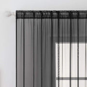 Set di tende a voile, 2 pezzi, trasparente, poliestere, con anelli per traversa, leggero, decorativo, per camera da letto e soggiorno, nero, 134 x 130 cm (l x a), Rod Pocket, nero