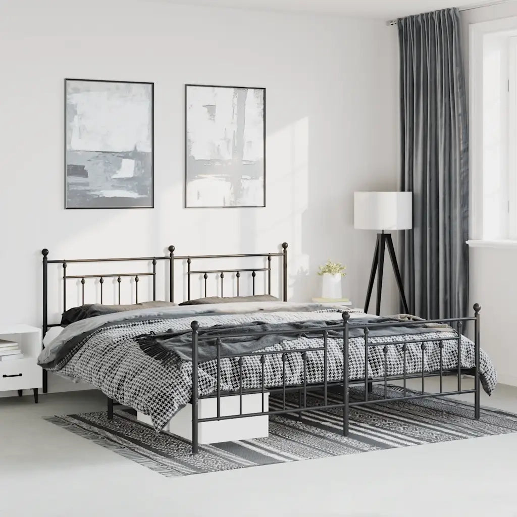 Giroletto con Testiera e Pediera Metallo Nero 183x213 cm 353560