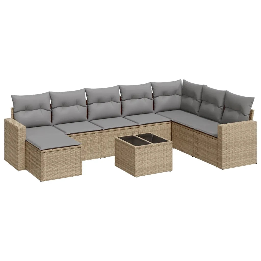 Set Divano da Giardino 9 pz con Cuscini Beige in Polyrattancod mxl 111292