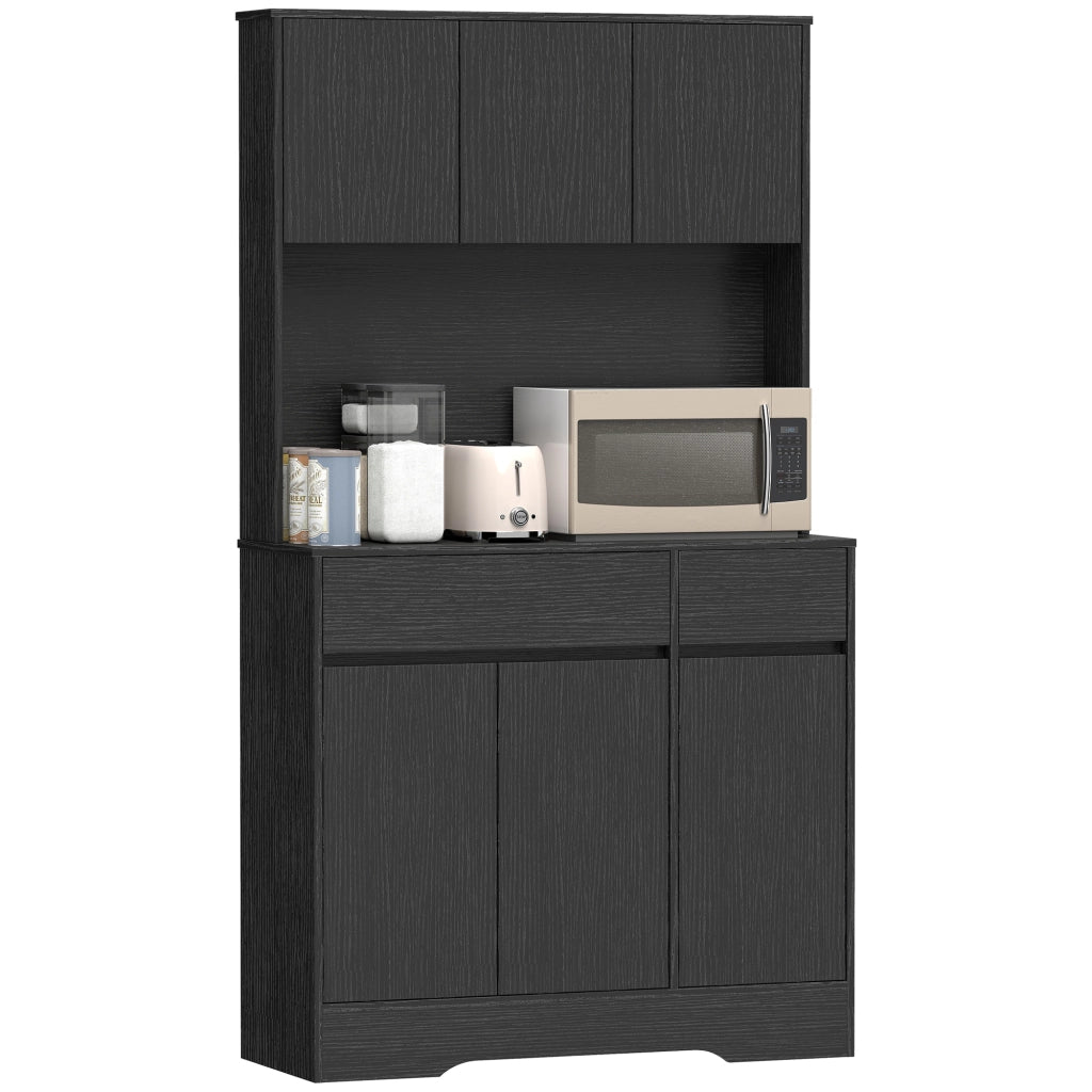 Mobile buffet da cucina con piano di lavoro ¨C Xylo ¨C 6 ante, ripiani, nero