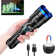 Zaklamp Portatile a LED 10.000 lumen - Lampada tattica estremamente luminosa con funzione di ingrandimento - 7 modalità - IPX6 impermeabile all'acqua - Magnetico - Ideale per campeggiare, escursioni, outdoor, pesca, emergenze