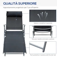 Sdraio da Giardino Pieghevole con Cuscino, Schienale con 7 Reclinazioni, 137x63.5x100.5cm, Nero