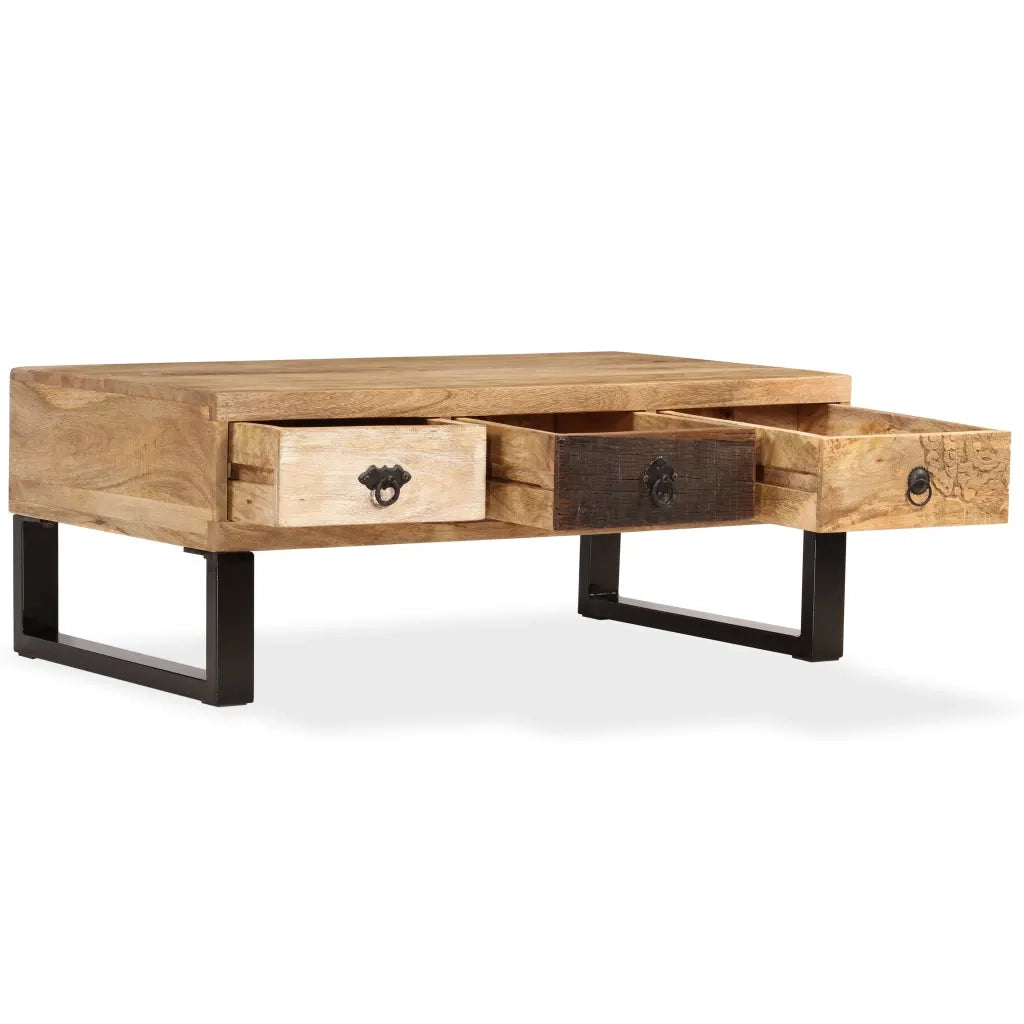 Tavolino da Caffè con 3 Cassetti Massello di Mango 90x50x35 cm 244942