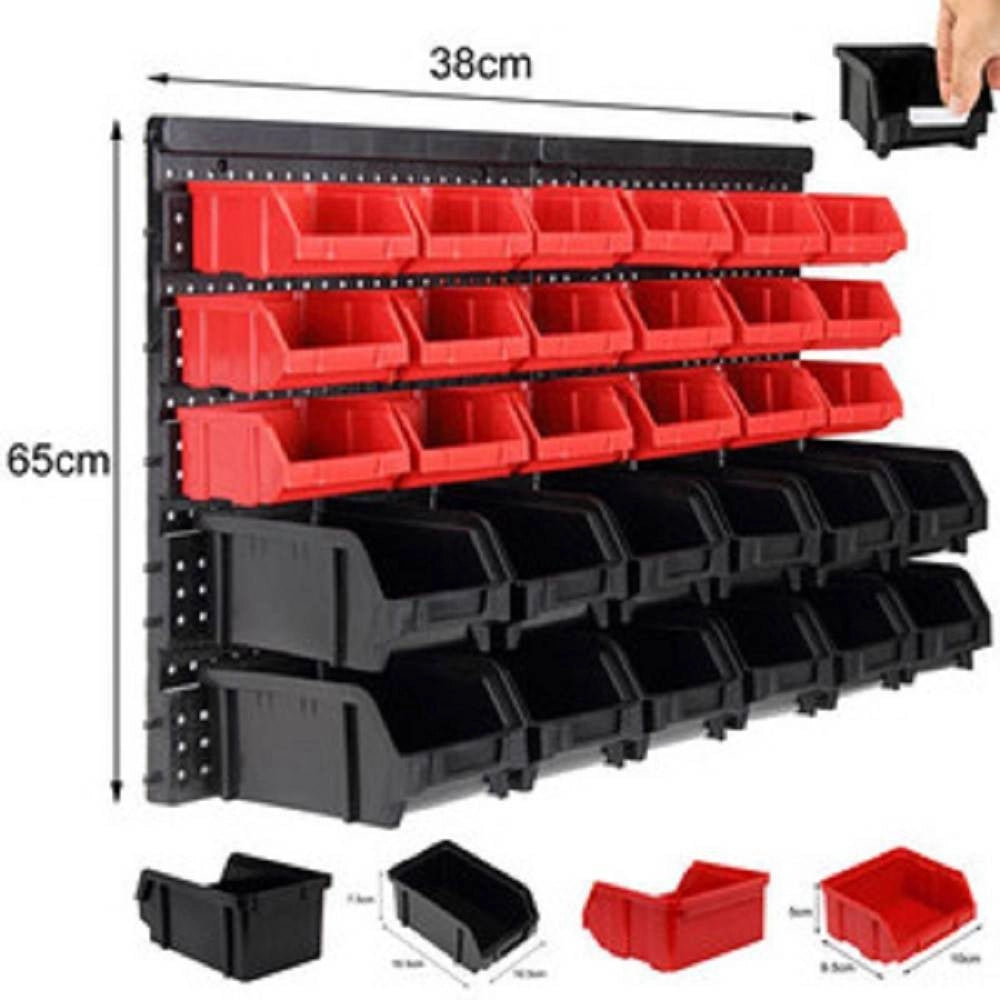 Trade Shop - Pannello Da Parete Con 32 Box Contenitori Portautensili Organizer Porta Attrezzi -