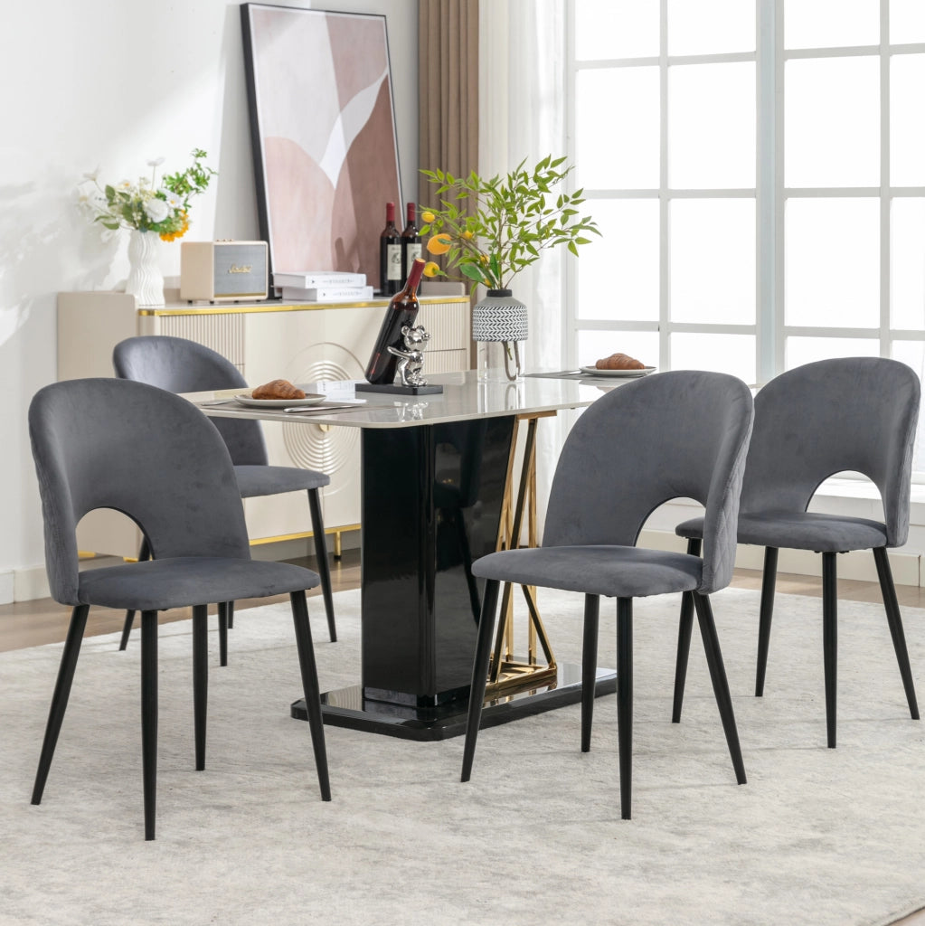Set di 4 sedie imbottite in velluto grigio con gambe regolabili