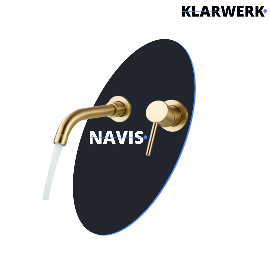 NAVIS |Rubinetto da bagno montaggio a parete in 2 parti oro spazzolato semplice in acciaio inox a parete per bagno|Miscelatore  gastronomico per hotel