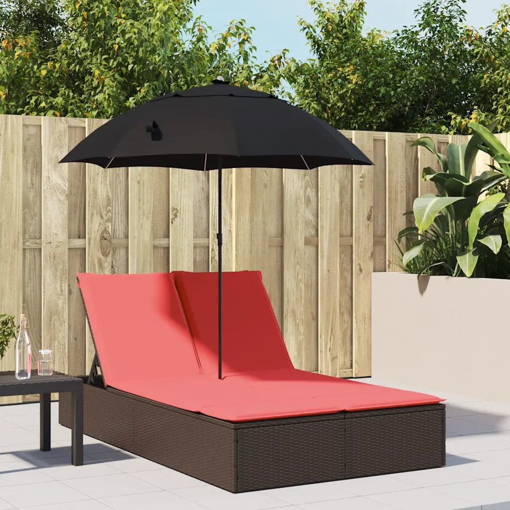 Lettino Prendisole Doppio Cuscini e Parasole Marrone Polyrattan