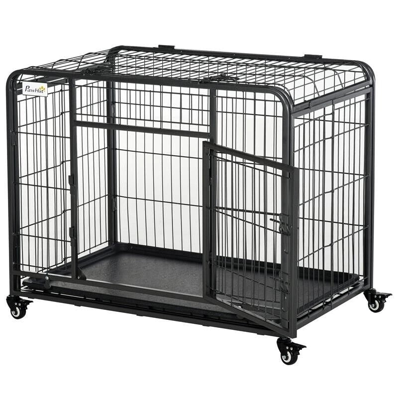 BOX GABBIA PER CANI PIEGHEVOLE PORTA CON BLOCCO 4 RUOTE FONDO RIMOVIBILE