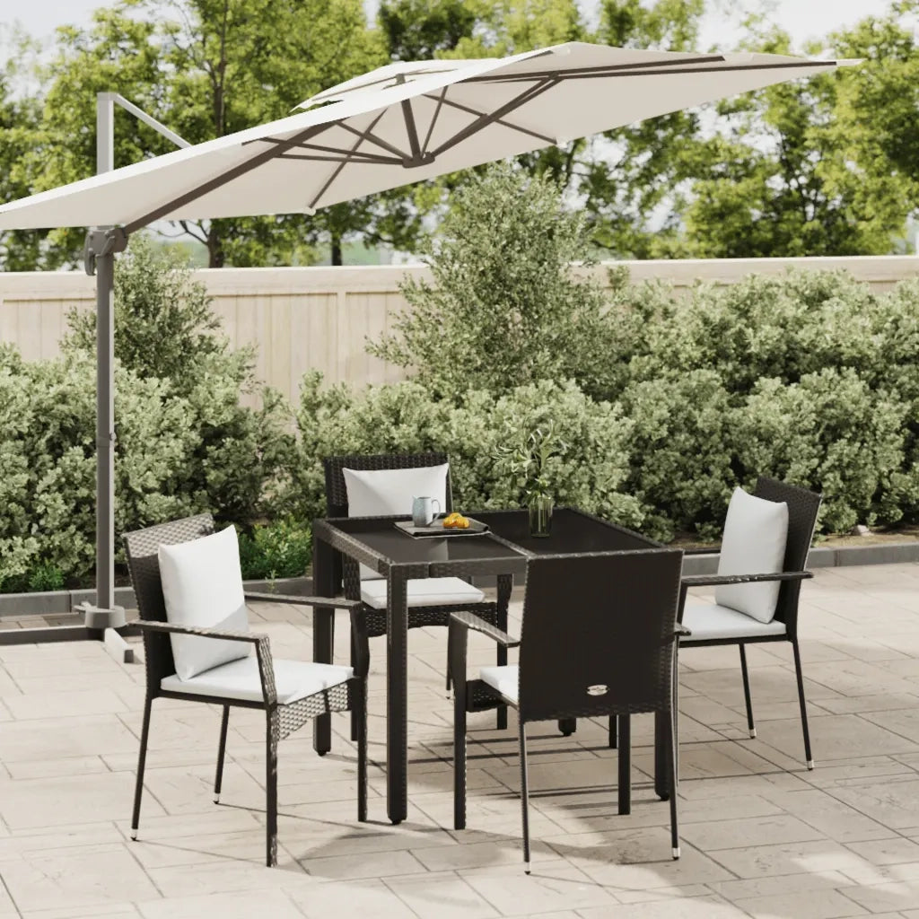 Set da Pranzo da Giardino 5 pz Nero con Cuscini in Polyrattancod mxl 100427