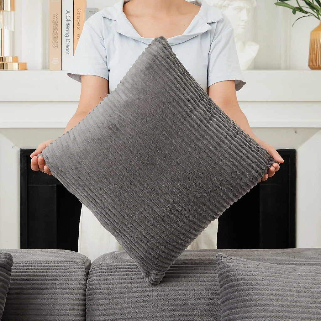 Divano ad angolo modulare in velluto a coste con schienale curvo e braccioli curvi grigio 220 × 155 × 70 cm