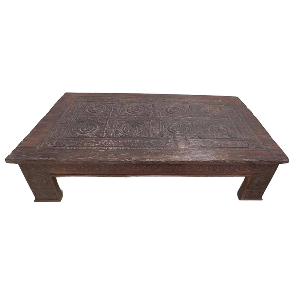 Tavolino in legno artigianale marrone 148x88x37h cm