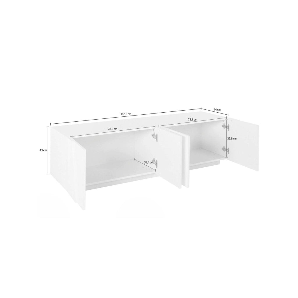 Mobile da soggiorno Porta Acix, Made in Italy, Credenza per Acix da salotto a 4 ante con dettaglio, cm 162x44h46, Grigio Cemento