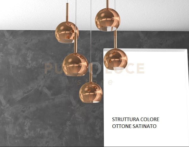 SOSP. OTTONE SAT. RETTANGOLARE 5 LUCI VETRI TUTTI PICCOLO RAME 1155OS-S5 RP-RA