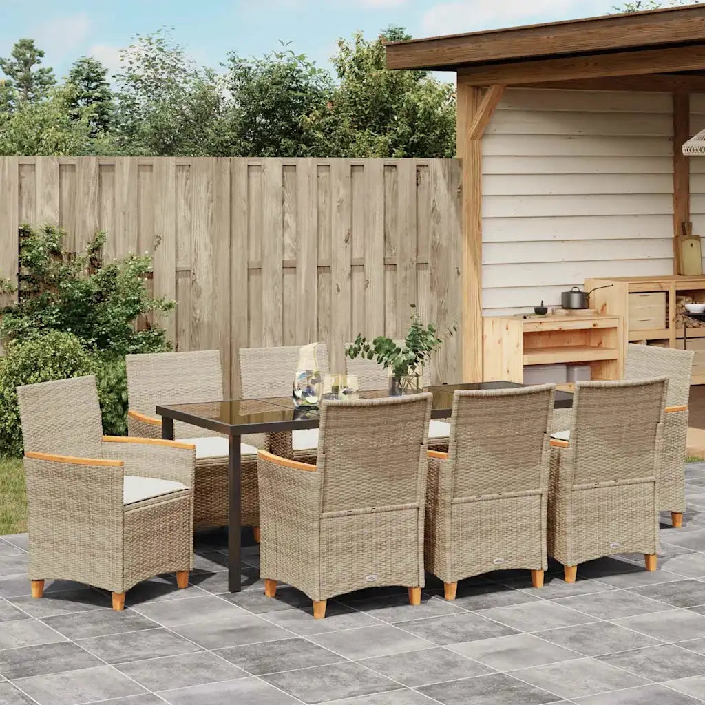 Set da Pranzo per Giardino 9 pcs Beige polyrattan 3381106