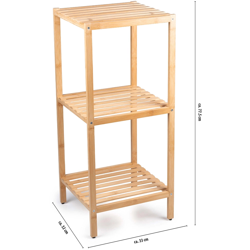 Scaffale a Colonna da Bagno 3 Ripiani Legno Bambù Armadio Organizer 33x32x77.5cm
