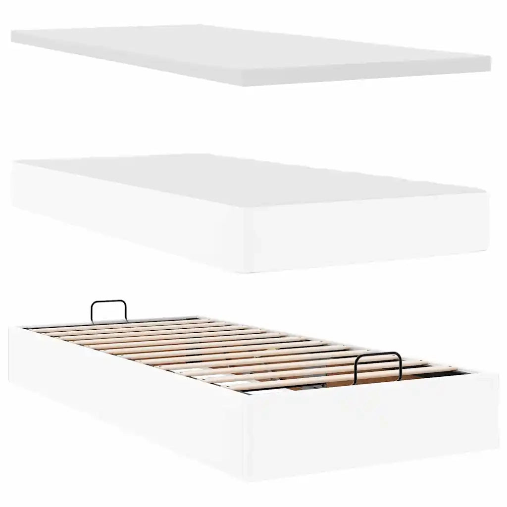 Struttura Letto Pouf con Materasso Bianco 90x190 cm Similpelle 3311012