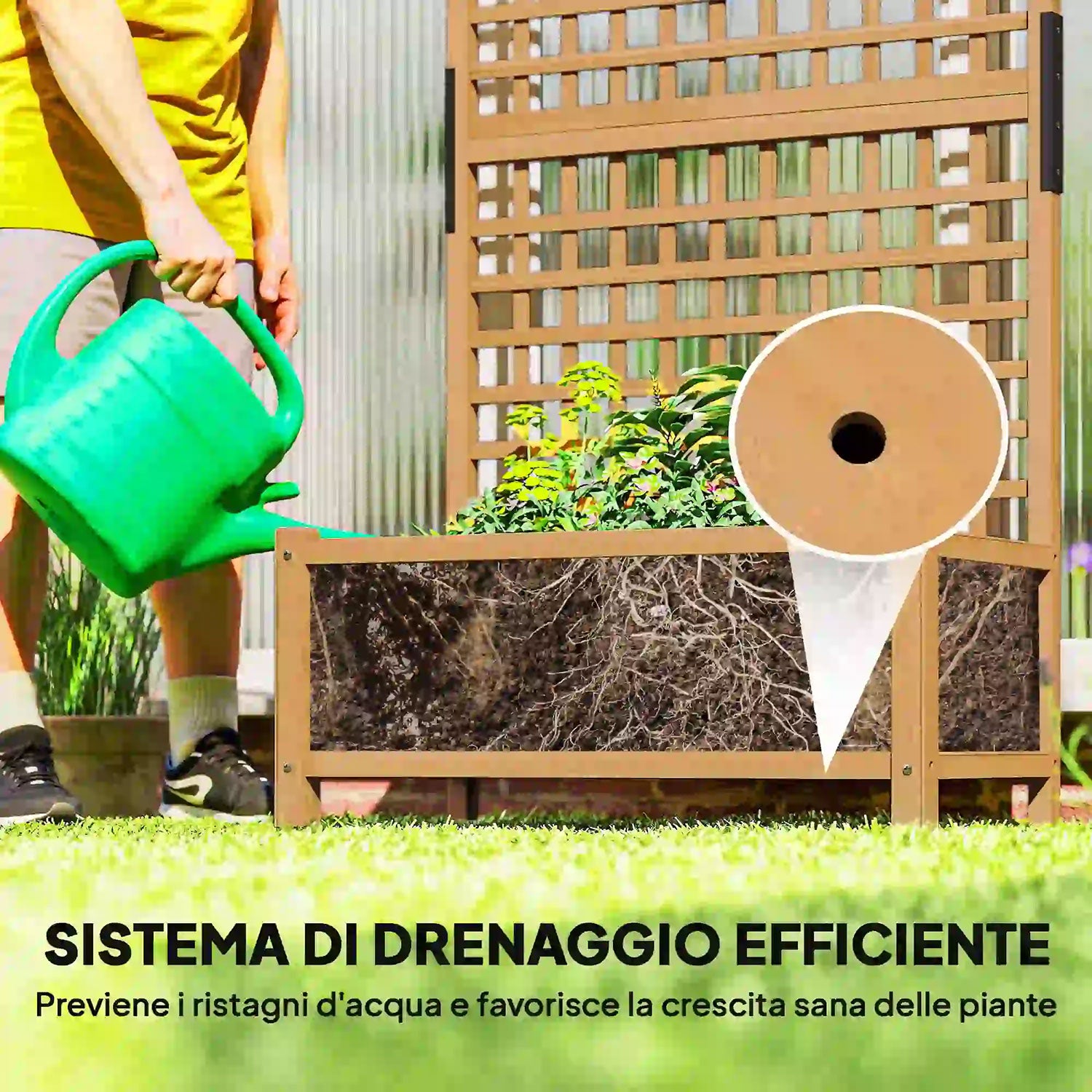 Fioriera da Giardino 90x45x183 cm con Traliccio per Piante Rampicanti in Legno Giallo