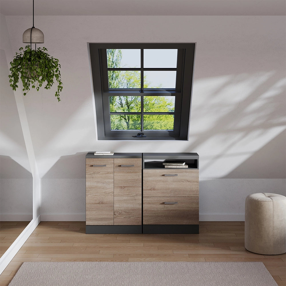Set di mobili sottotetto Rion Sonoma/Antracite 120 cm Set di 2 carcasse armadio profondità 60 cm Vicco