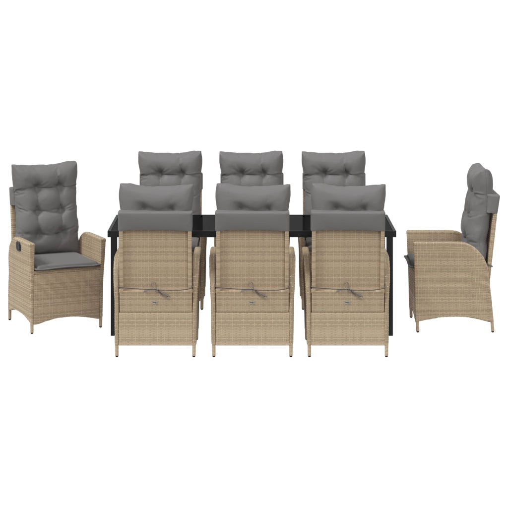 Set da Pranzo da Giardino 9 Pezzi con Cuscini Beige Polyrattan