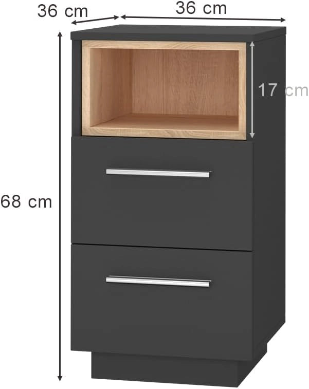 Comodini camera da letto Beatrice, Antracite, Set di 2, per riporre oggetti in modo salvaspazio accanto al letto