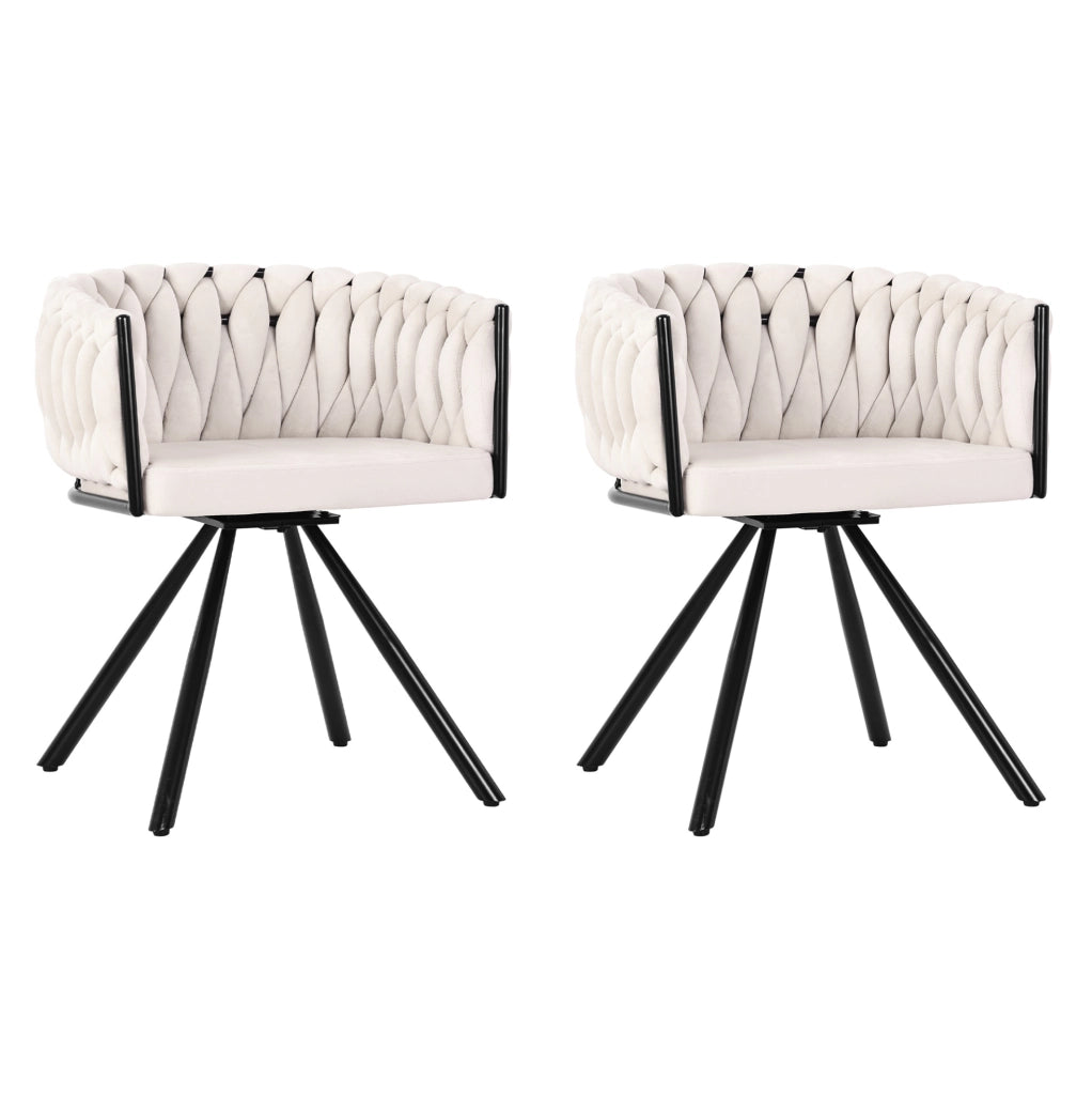 Set di 4 sedie da pranzo girevoli in velluto beige