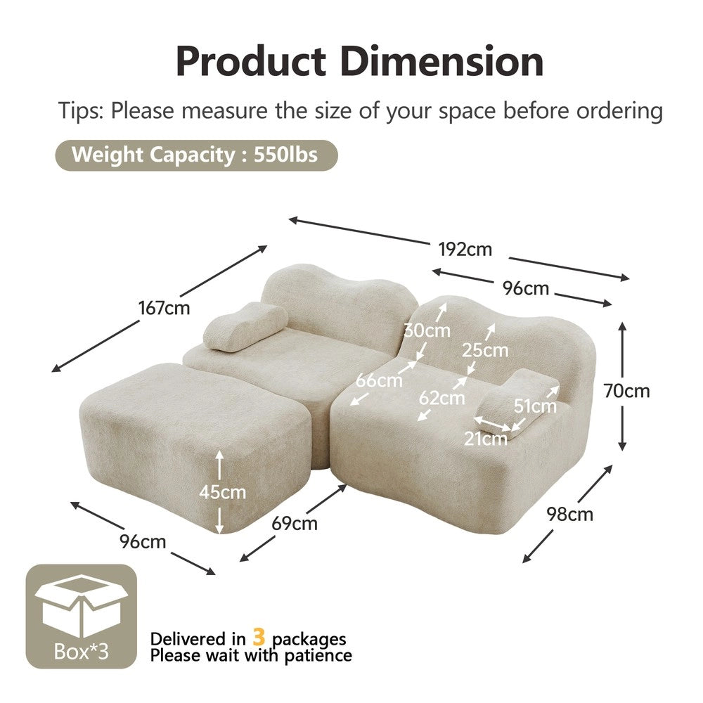 Divano Modulare Angolare 2 Posti con Pouf ¨C Xylo ¨C Beige, Braccioli Mobili