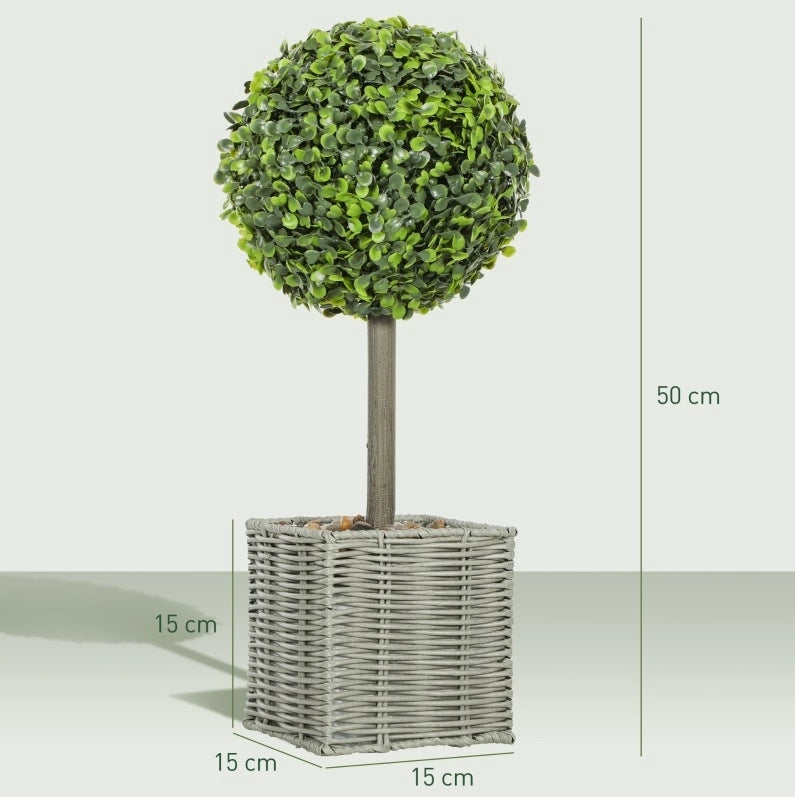 Set di 2 piante artificiali di bosso in vaso resistenti ai raggi UV per interni ed esterni in plastica verde