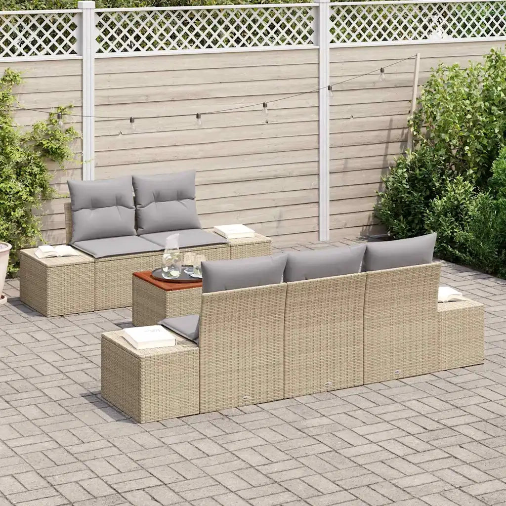 Set Divano da Giardino 6 pcs Beige e Grigio Chiaro polyrattan