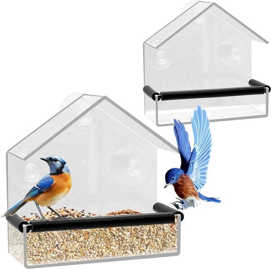Casa per uccelli 2-pack con finestra trasparente, casa per uccelli con finestra in acrilico, casa per uccelli per uccelli selvatici, uccelli blu, vespri, cardinale, 15 × 15 × 6,3 cm, 3 beccucci