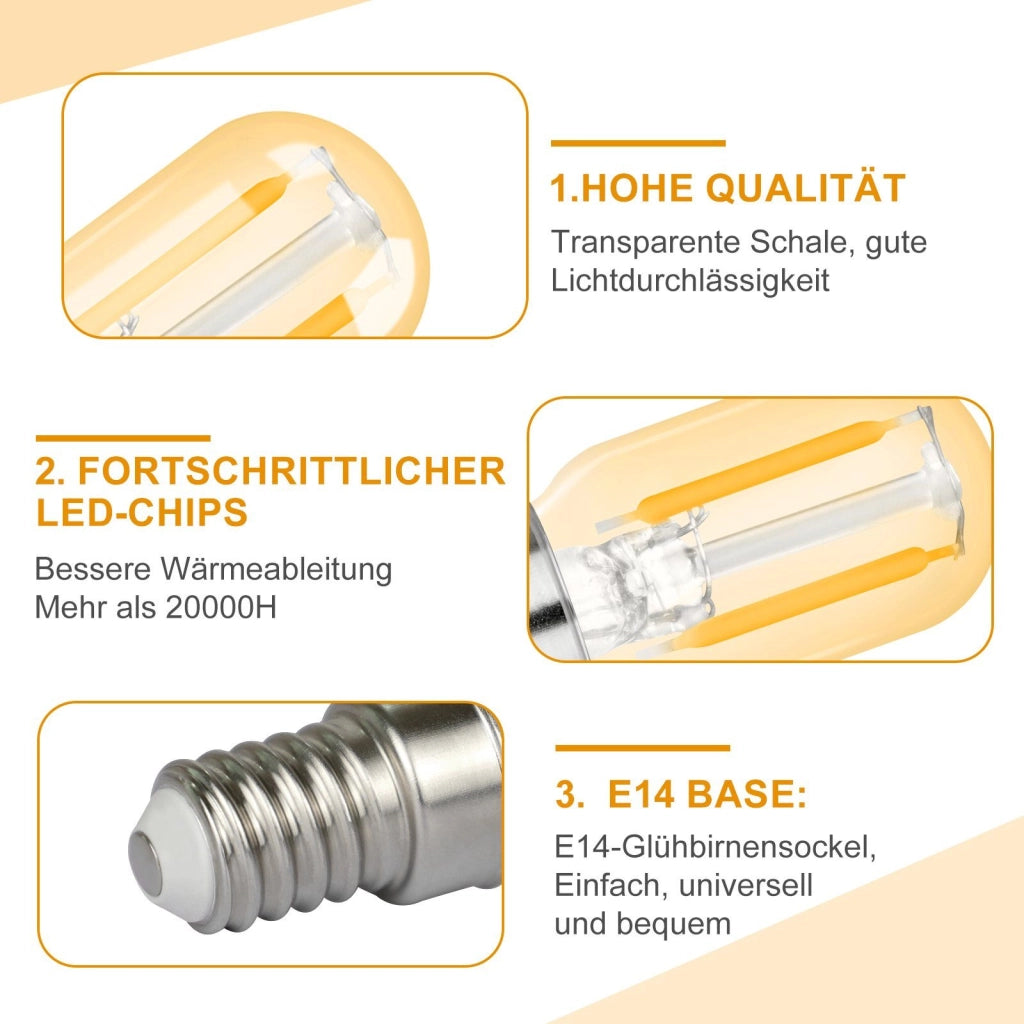 ZMH Confezione da 2 Lampadine LED E14 T22 Vintage 2W Retro 2700K Bianco Caldo Lampada a Risparmio Energetico E14