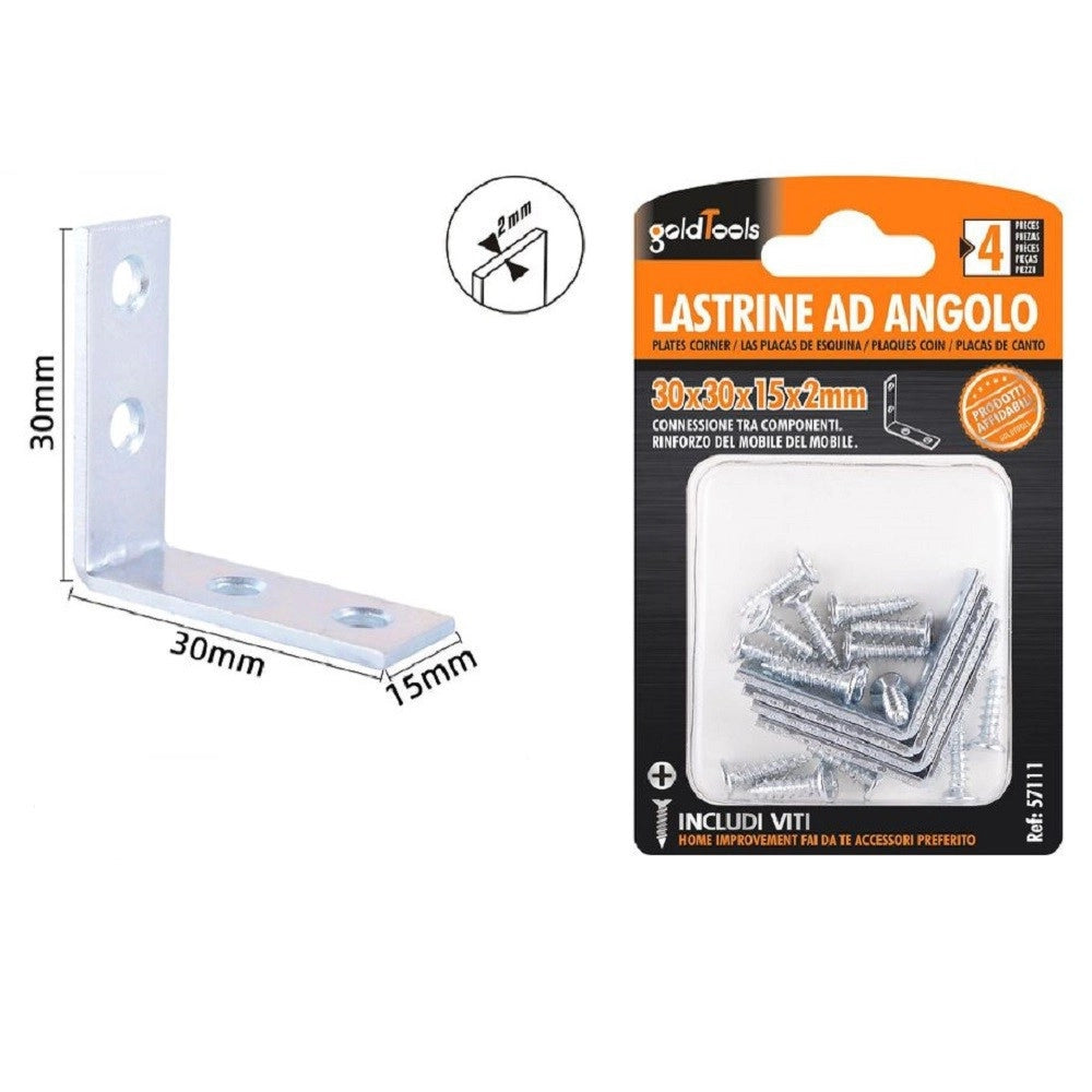 Trade Shop - Set 4 Pz Lastrine Ad Angolo Lastrina Angolare 30x30x15x2mm Con Viti Mobili 57111 -