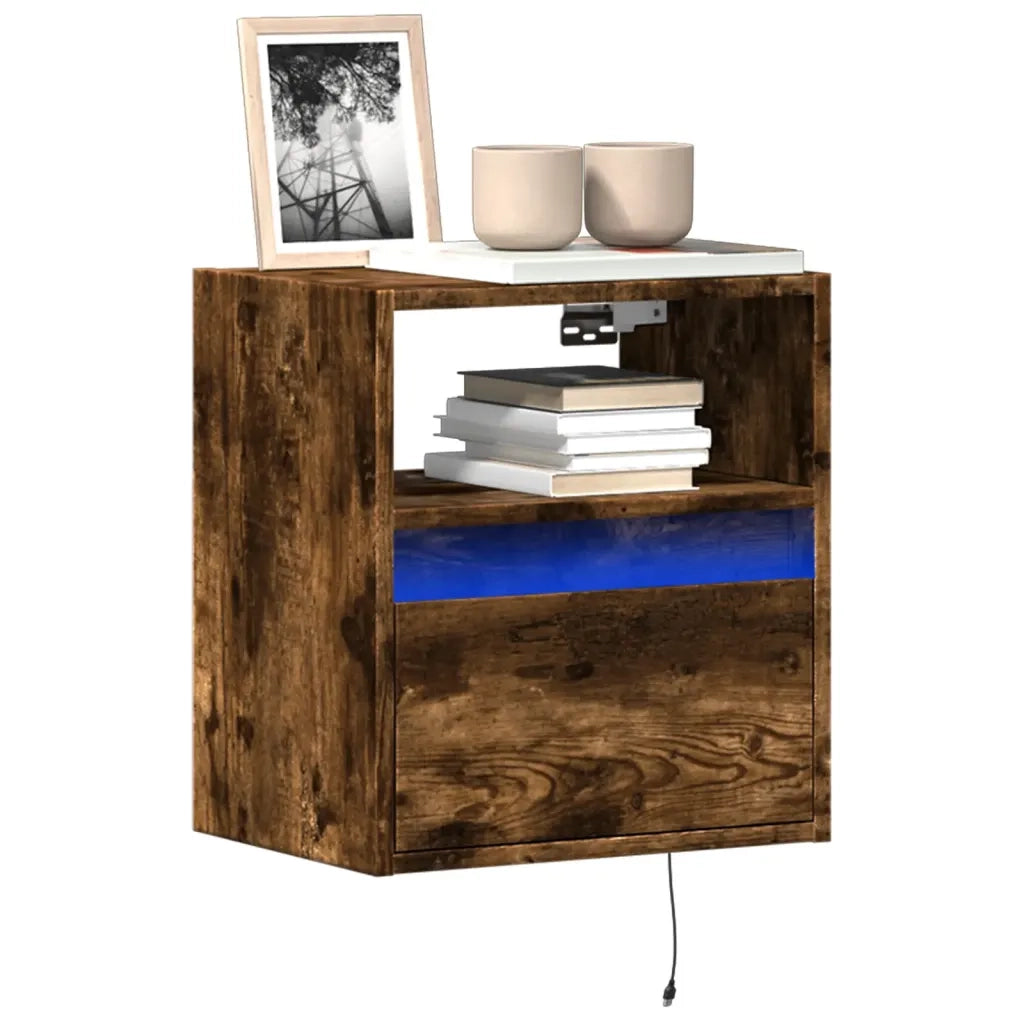 vidaXL Mobili TV a Parete con Luci LED 2pz Rovere Fumo 41x31x45 cm