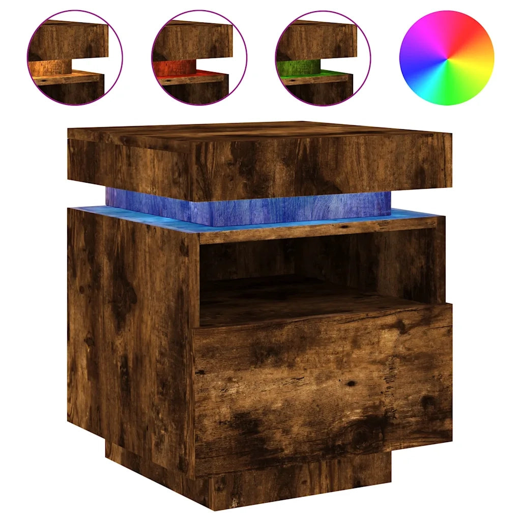 Set di 2 Comodini | Armadio da Notte | Mobiletto da notte con Luci LED Rovere Fumo 40x39x48,5 cm