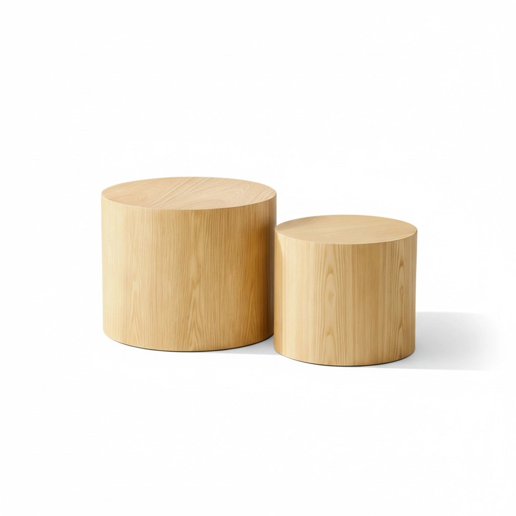 2 tavoli modulari impilabili - Xylo - ?480*380+ ?380*320 - Nero e noce - Design cilindrico in legno massello