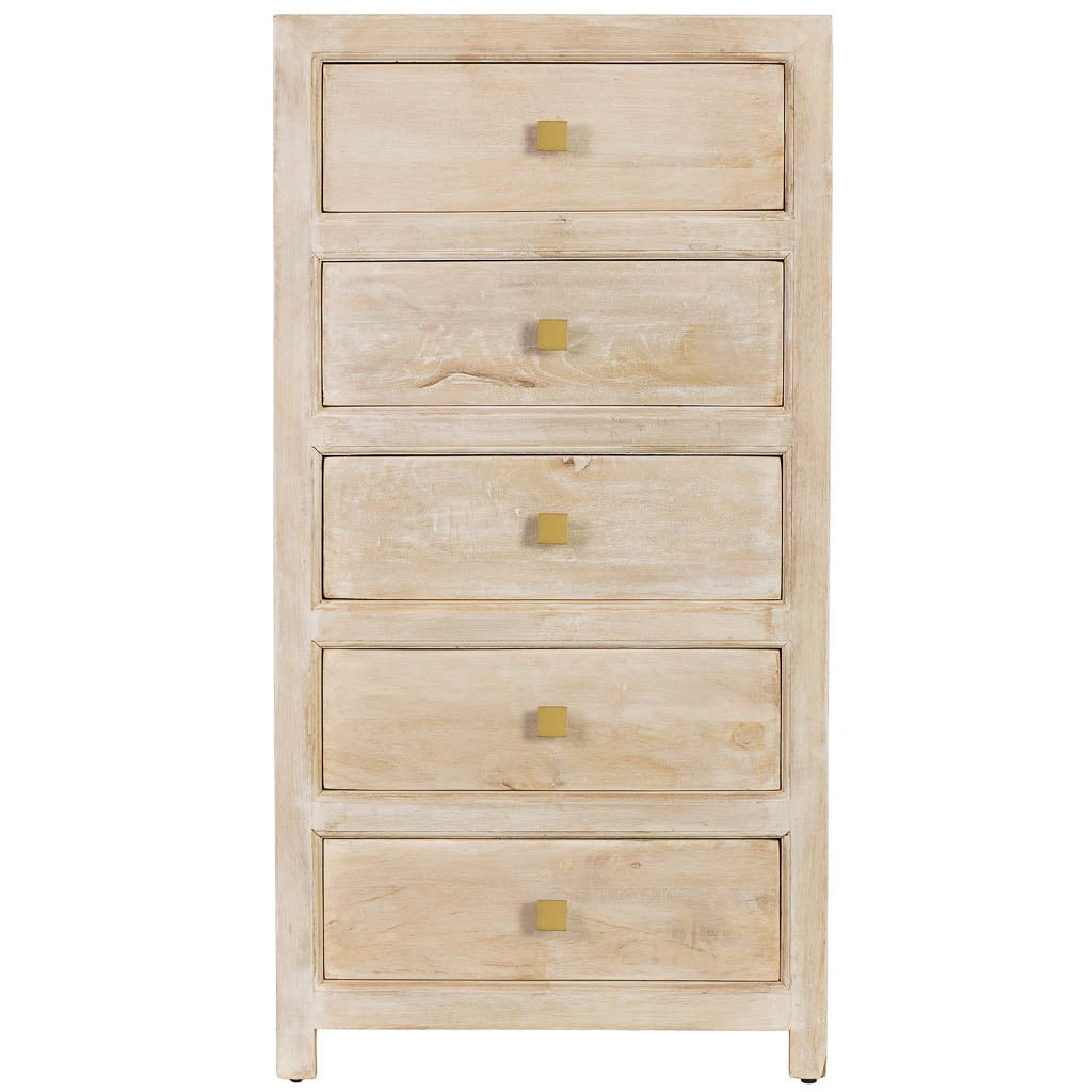 Settimanile in legno beige con 5 cassetti 60x45x116h cm