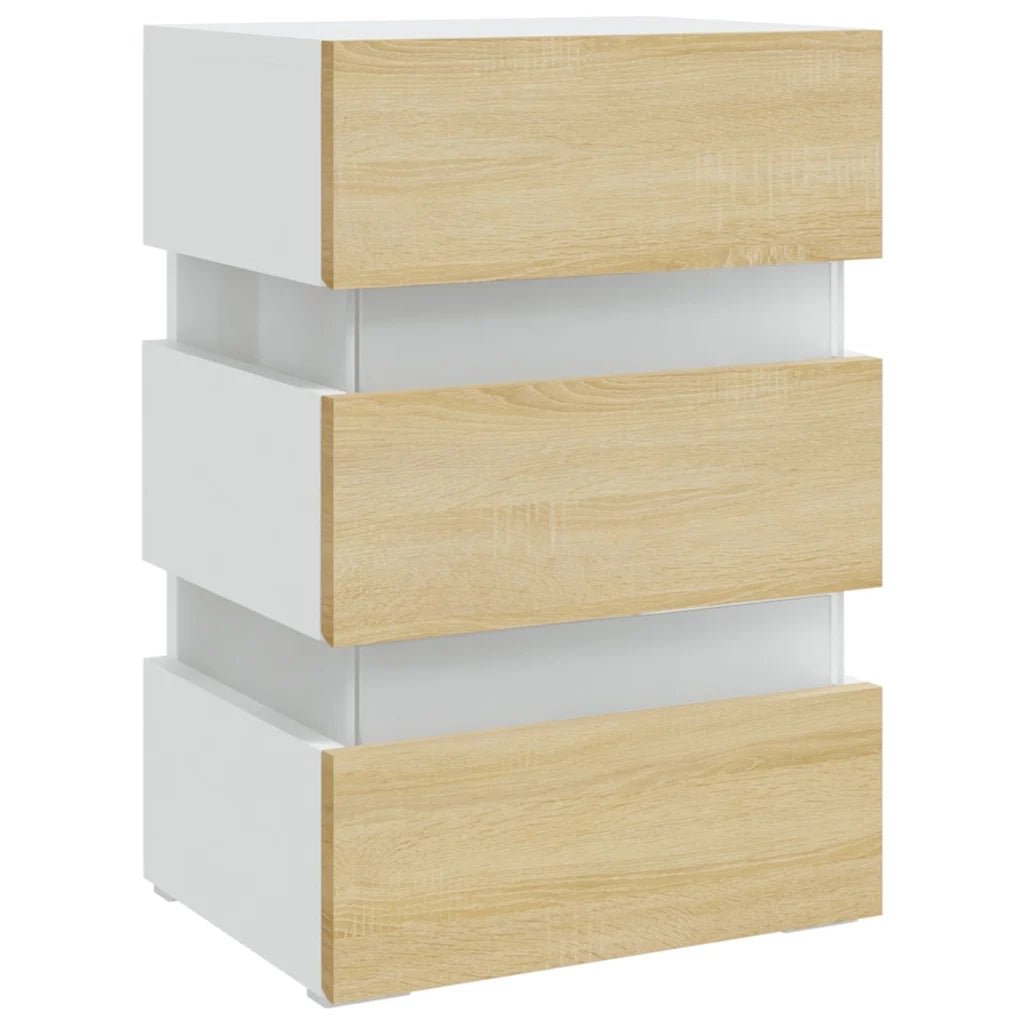 Comodino Bianco e Rovere Sonoma Luci LED 45x35x67 cm Truciolato cod mxl 58637