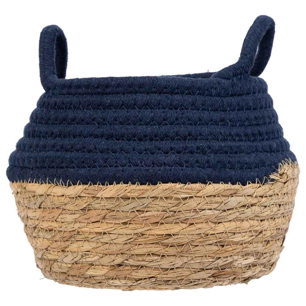 Cesto in fibra naturale e cotone blu d18x13/16,5h