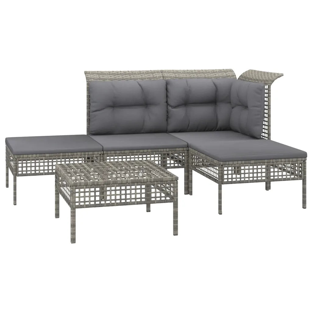 Set Divani da Giardino 5 pz con Cuscini in Polyrattan Grigiocod mxl 124601